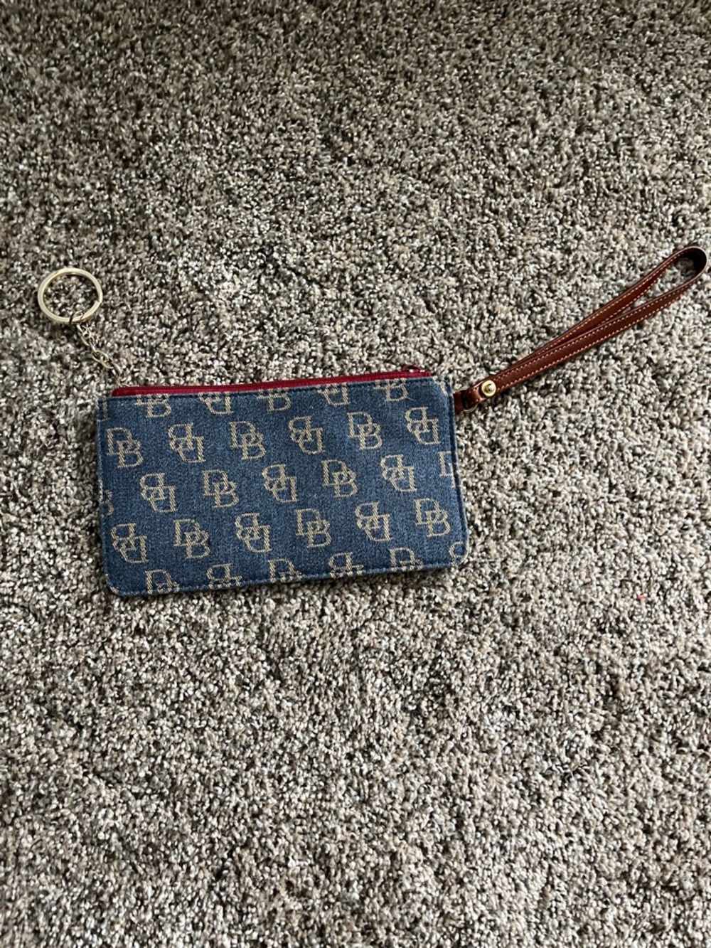 Dooney & Bourke Blue Logo Wristlet with Brown Strap